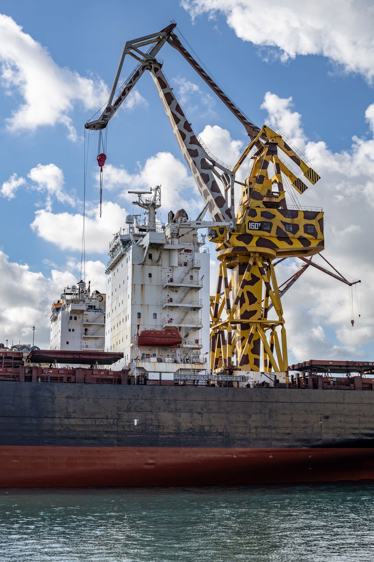 Large harbour crane alongside a cargo vessel